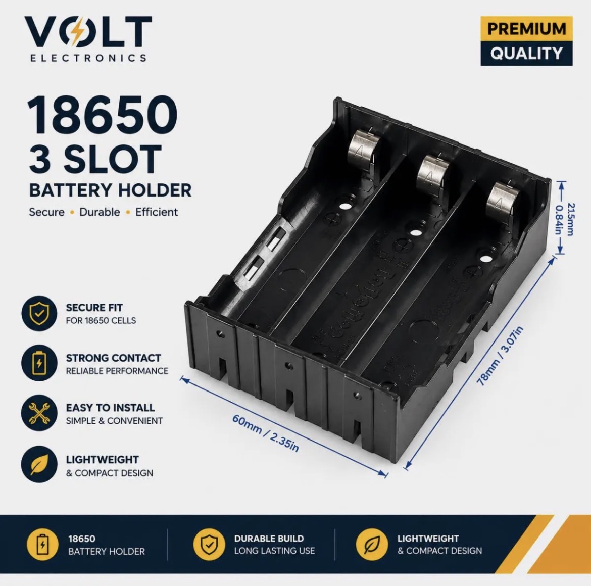 3 Slot 18650 Battery Holder for Li-ion Cells