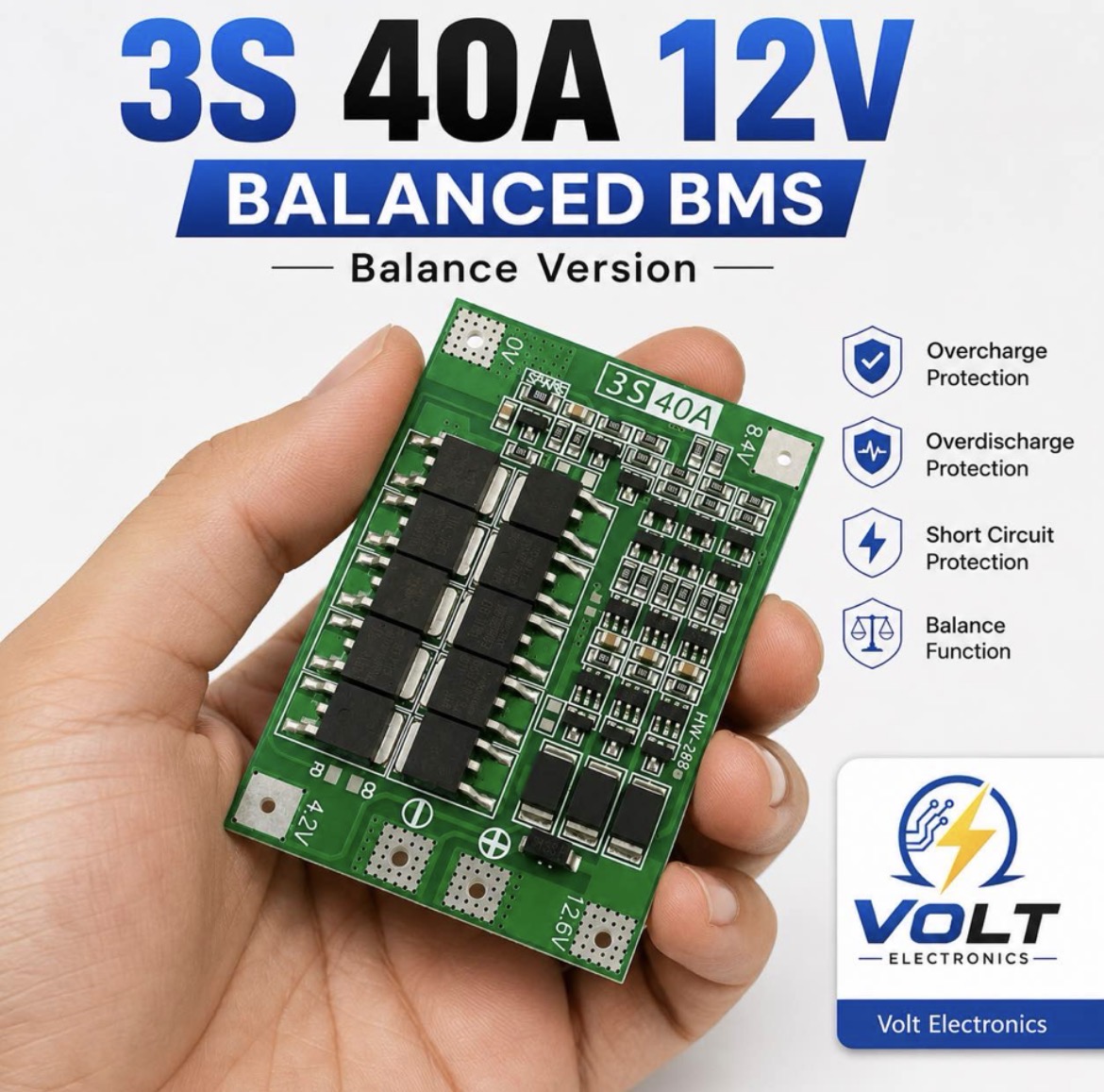 3S 40A 12V Balanced BMS for 18650 Li-ion Battery Pack