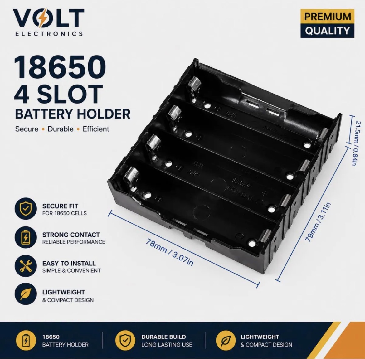 4 Slot 18650 Battery Holder for Li-ion Cells