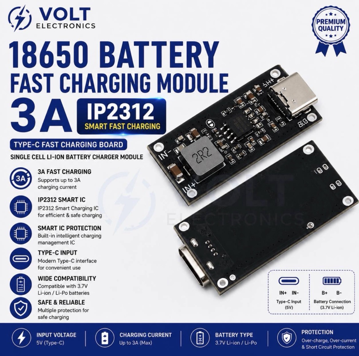 IP2312 3A Type-C Fast Charging Module for 3.7V Li-ion Battery