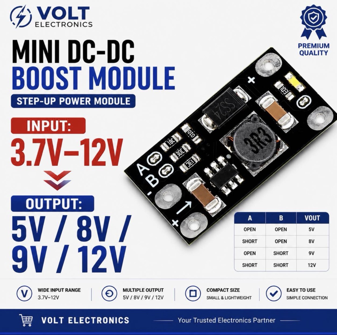 Mini DC-DC Boost Converter Module 3.7V to 5V/8V/9V/12V