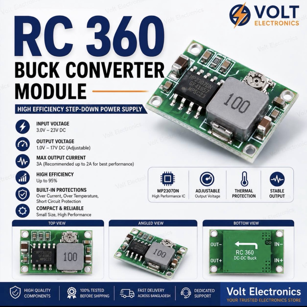 RC360 Mini DC-DC Buck Converter 4.75V-23V to 1V-17V Adjustable