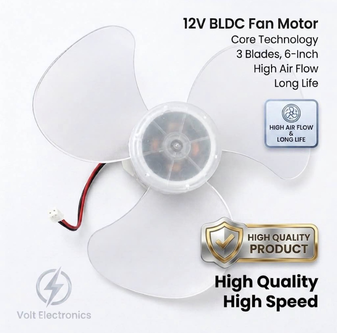 12V 6-Inch BLDC Brushless Fan Motor with 3 Blades