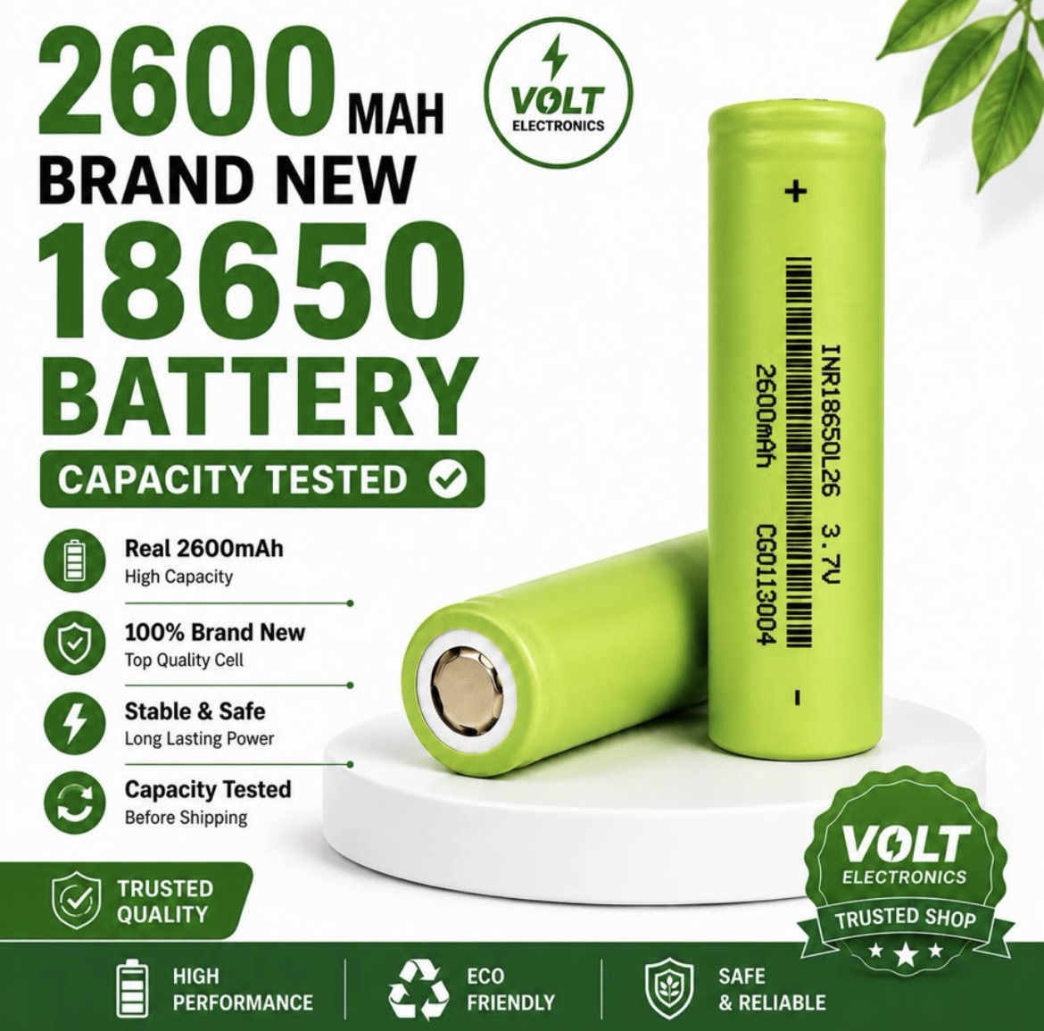 18650 3.7V 2600mAh Li-ion Rechargeable Battery Cell