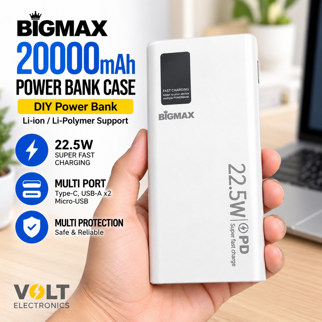 BIGMAX 20000mAh 22.5W PD Fast Charging Power Bank Case – No Battery